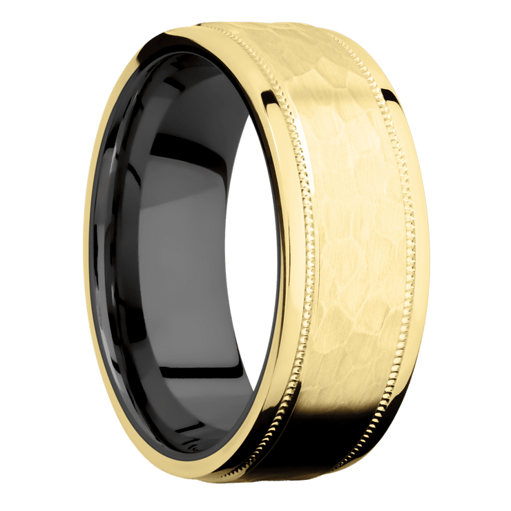 14K Yellow Gold with Hammer , Polish Finish and Zirconium