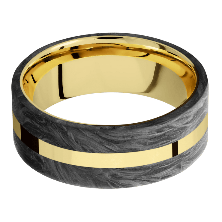 14K Yellow Gold with Polish Finish and Forged Carbon Fiber Inlay